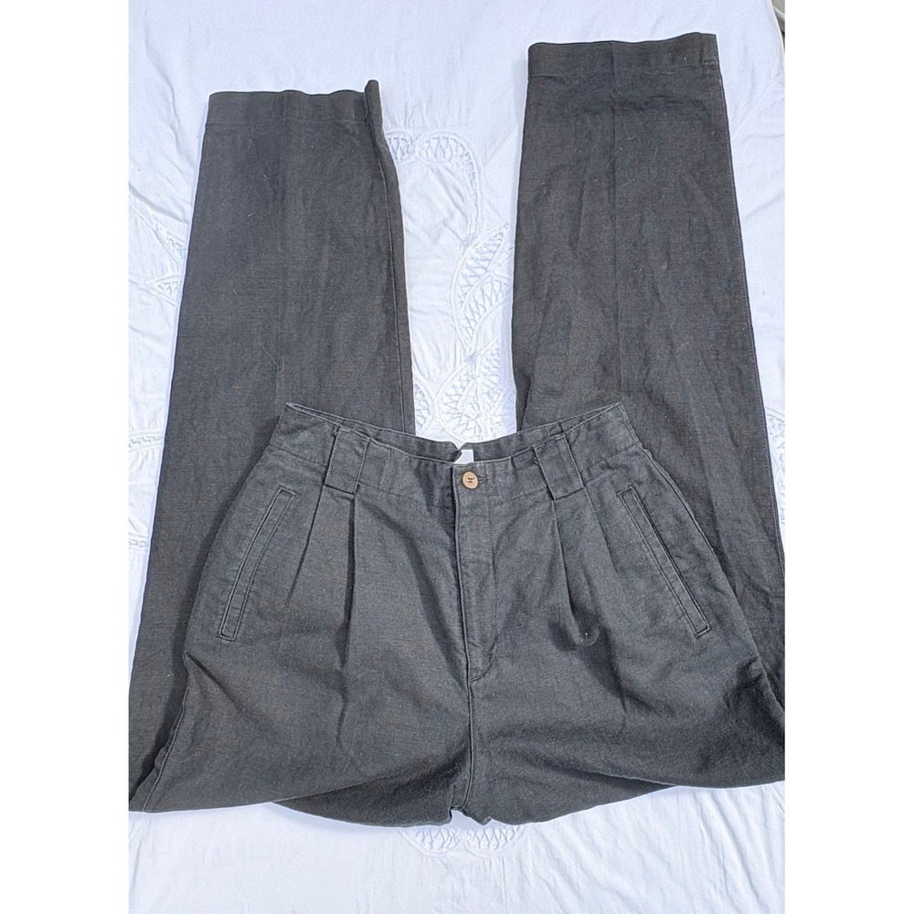 Vintage Linen High Waisted Pleated Cotton Blend Trousers Black Lizsport Size 8